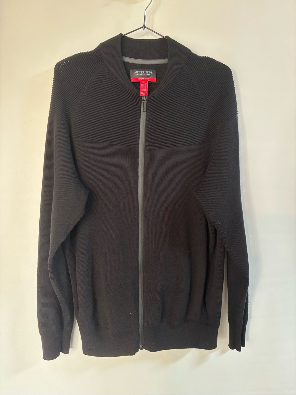 Kenneth Cole Men’s Black Full-Zip Ribbed Yoke Sweater